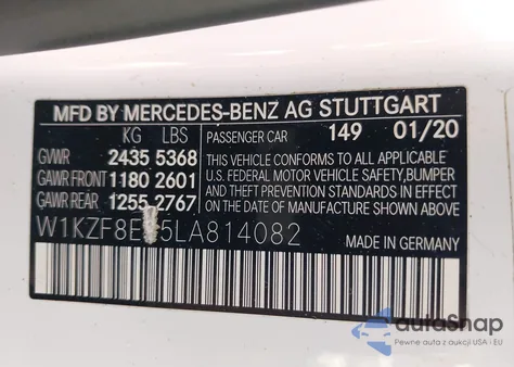 2020 Mercedes-Benz E 350 4Matic z USA, uszkodzony, nr VIN W1KZF8EB5LA814082
